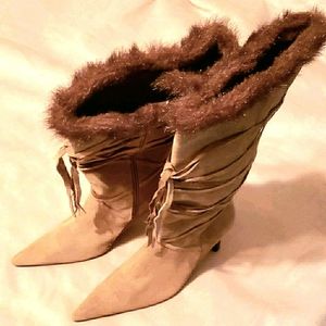 Steve Madden Tan Faux-Fur Trim Heeled Boots